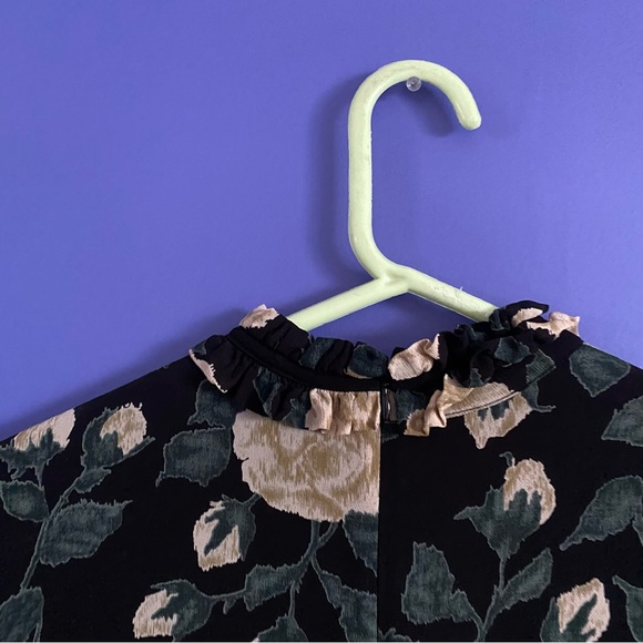 ganni black and white frilly mock neck mesh blouse - Picture 3 of 4